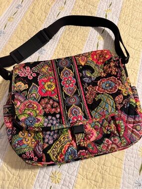 Vera Bradley Black Quilted Crossbody with Bright Floral Paisley